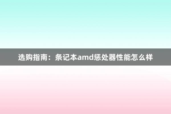 选购指南：条记本amd惩处器性能怎么样
